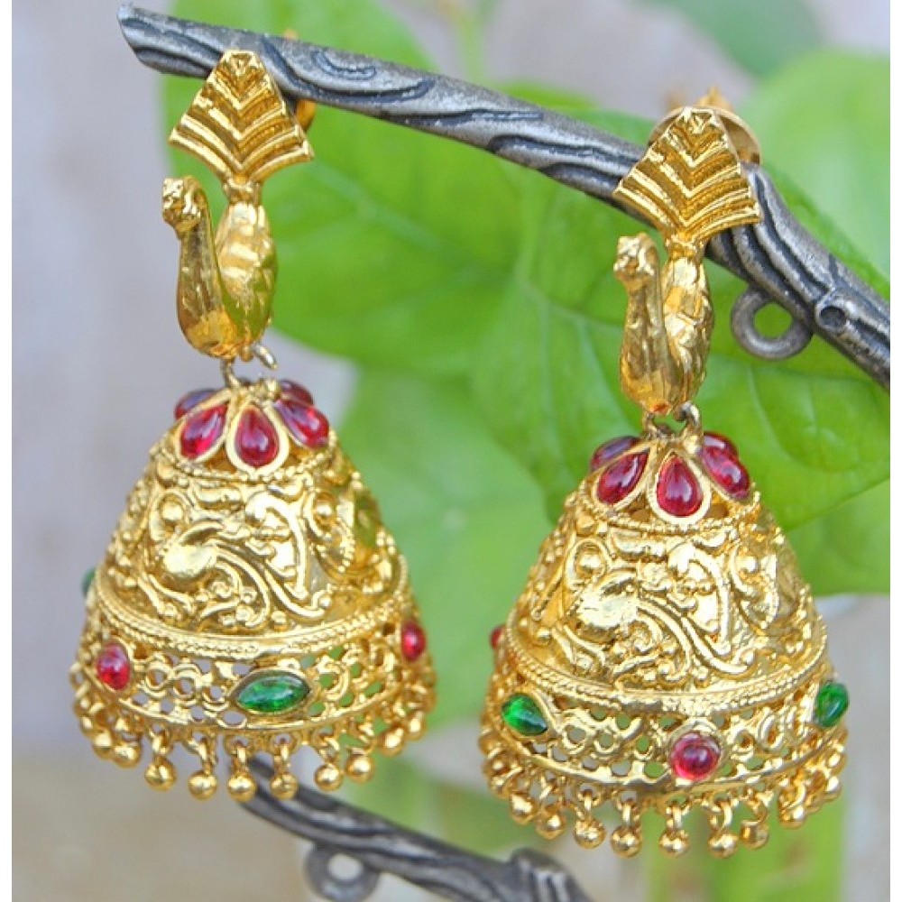 Ruby emerald gold on sale jhumkas